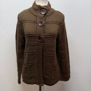 LH‎ Sport Cardigan 3 Button High Color Snap Long Sleeve Brown Sweater Size L